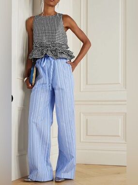 GANNI NWT Crinkled Check Frill Top size 38/6